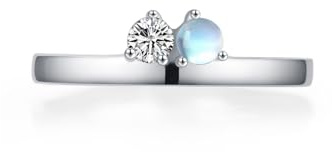 Ayoiow Toi Et Moi Trauringe in Weißgold 750 für Damen mit 0.25ct Mondstein und Moissanit, Empfindlich Trauringe Weissgold, 18 Karat Weißgold Größe 48 (15.3)