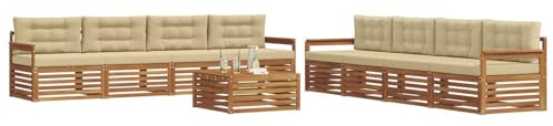 vidaXL Outdoor-Sofagarnitur mit Kissen 9 pcs Natur und Beige, Moderne Lounge für draußen, Bequeme Gartenmöbel, Akazienholz-Sofa, wetterfeste Terrassen-Sitzgruppe