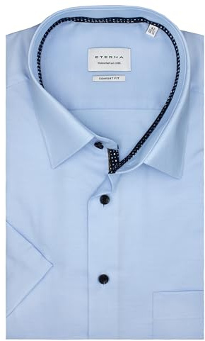 ETERNA Herren Businesshemd Kurzarm Comfort FIT | Struktur Hellblau | Bügelfrei | Kent Kragen Gr. 44