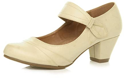 Ajvani Womens Ladies mid Heel Mary Jane Strap Smart Work Comfort Court Shoes Size, Nude Matte, 8 UK