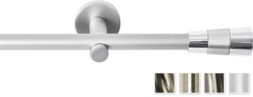 Rollmayer metall Gardinenstange Ø 16mm Rohr, Silber für Ösenvorhang Gardinen Vorhang (Fenix 160cm lang, silber, 1-läufig) Wandbefestigung Ohne Ringe!