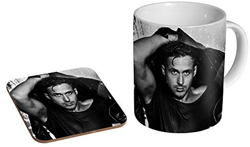 Ryan Gosling BW Kaffeetasse + Untersetzer aus Keramik