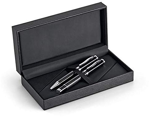 noTrash2003 Schreibset Rollerball und Kugelschreiber Set Metall und Carbonfaser schwarz Lederetui