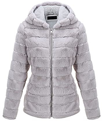 BELLIVERA Cappotto in Pile da Donna in Ecopelliccia Autunno Inverno con Cappuccio Corto Teddy Bear Giacca 1801 Grigio XXL