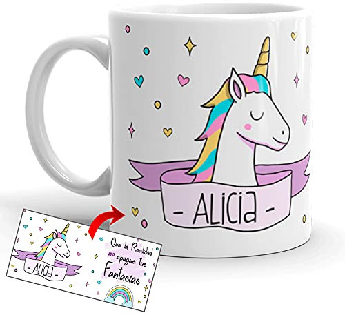 Kembilove Taza Personalizada Unicornios – Tazas Desayuno Unicornios para niñas con Frases Divertidas y Motivadoras – Regalo Original Personalizado de Unicornio Fantasía Taza Cerámica