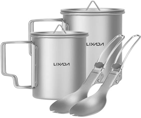 Lixada Titan Tasse Camping Topf Kaffeetasse Teetasse Doppelwandbecher, Kaffeetasse mit klappbarem Henkel für Camping-Wanderrucksäcke im Freien