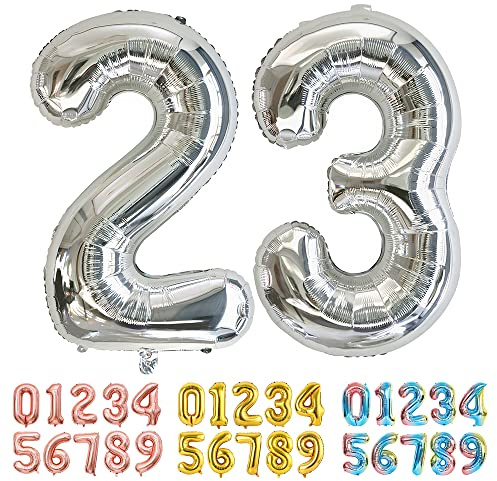 Ponmoo Foil Balloon Number 23/32 Silver, Giant Numbers 0 1 2 3 4 5 6 7 8 9 10-19 20-29 30-39 40-49 50-60-70-80-90-100, Large Balloons for Wedding Anniversary Birthday Party Decoration