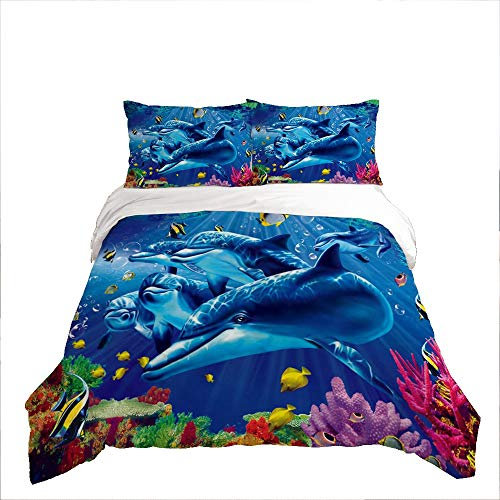 WFBZ 3D Bettwäsche Set Für Kinderbettwäsche Jugendbettwäsche Meerestiere, Fische,Schildkröte Und Korallen Delphin,Geschenk Für Kinder