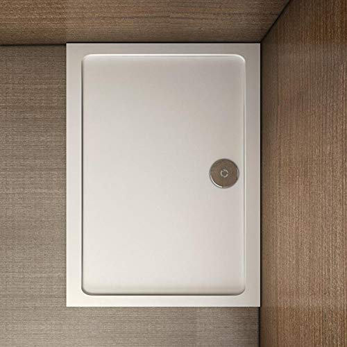 Piatto Doccia Rettangolare In Marmo Minerale e Resina Mista Ultra Sottile Bianco Lucido Antiscivolo Antibatterico 140x90x3cm