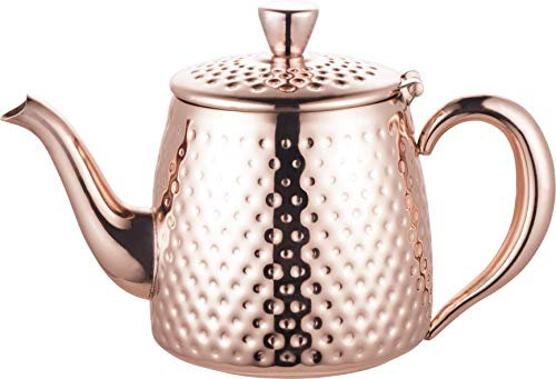 Café Olé SDT-048CU Sandringham Teapot, 48oz (1.35 litres) Copper Plated 18/10 Stainless Steel with Hammered Finish