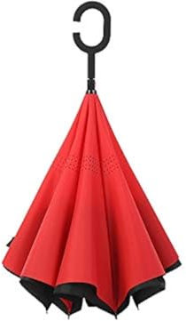 WOWGADGET Paraguas invertido con mango en C - Rojo - Sombrilla de doble capa. A prueba de viento - Resistente al viento y a los rayos UV- Protege de la lluvia, la tormenta y el sol.