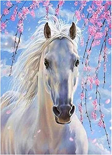 Yeerum DIY 5D Diamond Painting Pferd Kirschblüten Komplett Zubehör Tier Baum Stickerei Malerei Diamant Malerei Komplettset Kreuzstich Strass Heimdekoration 30 x 40 cm