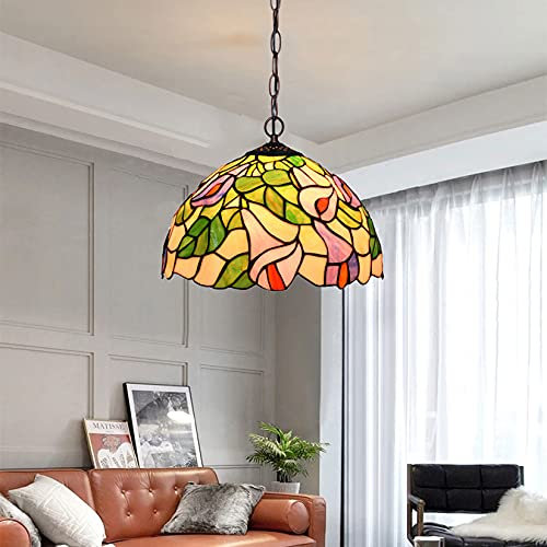 AIBOTY Tiffany Stil Pendelleuchte 12 Breite Pastorale Hängelampe Calla Lilien Glasdekoration Deckenbeleuchtung Vintage Design E27 für Wohnzimmer Esszimmer