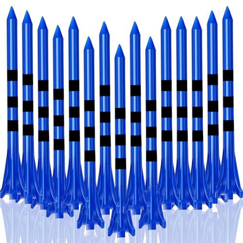 LOVMEAD Golf Tees Kunststoff Unbreakable Lange Kurze 60 Stück, Golf Tee 3 1/4 2 3/4 1 1/2 Inch Flat Stark Dauerhaft für Eisen Schüsse Reduzieren Reibung (Blau mit Schwarzen Streifen, 83mm)