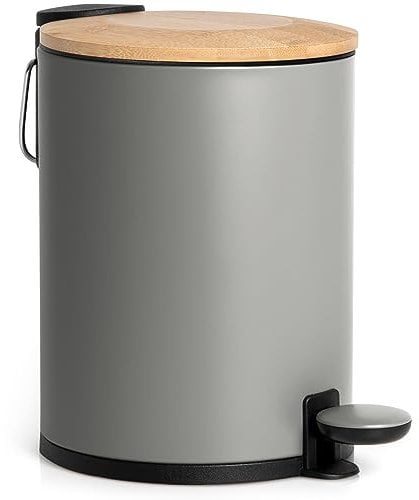 Kazai.® Bambus Kosmetikeimer | Absenkautomatik und Rutschfest | 3 Liter | Grau