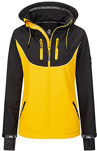 Rock Creek Damen Softshell Jacke Windbreaker Regenjacke Übergangsjacke Softshelljacke Damenjacke Regenmantel Outdoorjacke Kapuze D-442 Gelb 4XL