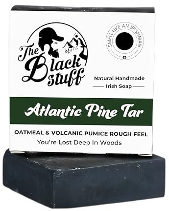 The Black Stuff Pine Tar Soap - Mens Bar Soap Made with Pine Tar, Organic Ingredients and Essential Oils - Handmade Cold Process Body Soap for Men - Moisturizing and Cleansing organic Bath Soaps