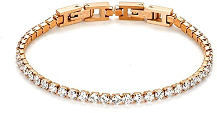 JewelryWe Tennisarmband Damen Armband mit Zirkonia: Rosegold Edelstahl Tennis Armband Verstellbar Armkette Armreif Fußkettchen mit abnehmbarem Verschluss Elegant Schmuck 3mm Breit 19cm Länge