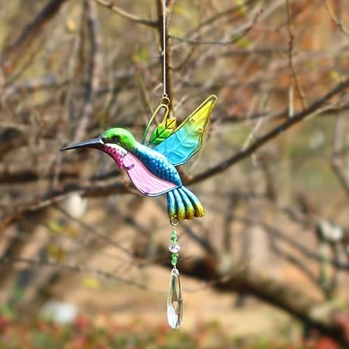 Kristall Anhänger Deko Regenbogen Sonnenfänger, Schmetterlinge Kolibri Kristall Prismenkugel Fensterdeko Hängend Regenbogen Maker Mit Kette, Kristallglaskugel Für Hausgarten Dekoration (Kolibri)