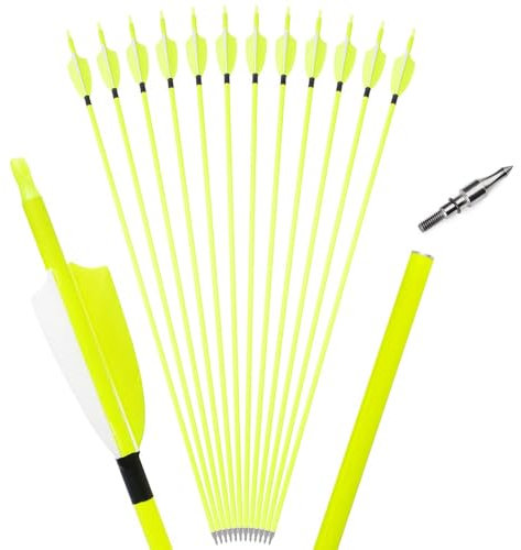 wolfman 32 Zoll Carbonpfeile für Bogenschießen 500 Spine Carbon Pfeile Carbon Jagdpfeile mit 3 Zoll Plastikfeder Carbon Arrows für Pfeil Bogen Recurvebogen Compoundbogen (6P, gelb)
