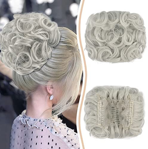 Sofeiyan Combs Haarverlängerung Dutt Haarteil Messy Bun Haarteile Pferdeschwanz Gelockt Unordentlicher Haarknoten Pferdeschwanz für Frauen Grau