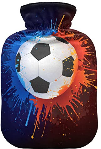 YOUJUNER Hot Water Bottle with Soccer Ball Sport Football Cover 1 Litre Large Hot Water Bag Warm Comfort Hand Feet Warmer