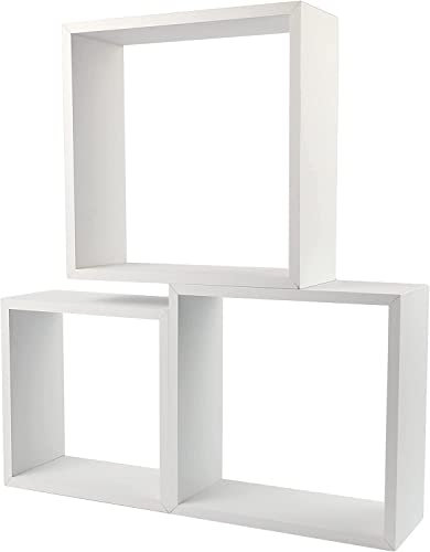 H HANSEL HOME 3 Wandregal Würfelregal Hängeregal 25/20/15cm, Wandboard weiße Farbe, Schwebend Hängeregal Bücherregal Regale Dekorativ
