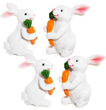 Osterhasen-Dekoration, 4er Set: Osterdeko aus Polyresin, Osterhase Deko-Figuren klein, Hasen für Tisch & Ostergesteck, Dekohasen Ostern, Frühlingsdeko Indoor, Weiß, Osterdekoration Hase Mini, 3,5 cm