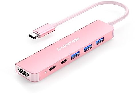 LENTION USB C Hub mit 4K30Hz HDMI, 100W PD, USB-C Datei, USB 3.0, USB C Multiport Adapter USB C auf USB kompatibel 2024-2016 MacBook Pro/Air, Neues Mac, iPhone 16/15 Plus Pro Max, Thunderbolt 3/4