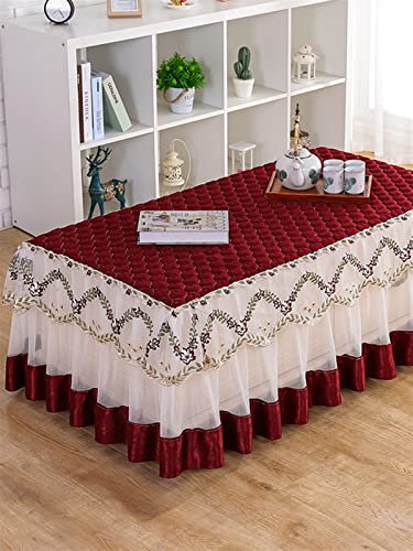 FANSUR Spitzen-esstischdecke Roter Samt Esstisch Tuch Luxus Spitze Teetisch Couchtisch Rock Rechteckig Wohnzimmer Haushalt Esstisch Kissen Staubschutz (Color : 01, Size : 80x130x40cm 1pcs)