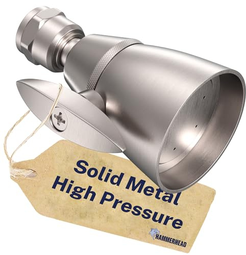 Hammerhead Showers® All Metal 2 Inch High Pressure Shower Heads - Brushed Nickel - 2.5 GPM Shower Heads High Pressure - High Flow Shower Head with Adjustable Spray Pattern - Fixed Shower Head