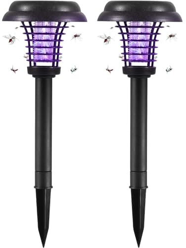 Lot de 2 tue-insectes d'extérieur pour pelouse, répulsif solaire anti-moustiques, lampe répulsive pour extérieur, terrasse, jardin, pelouse, allée