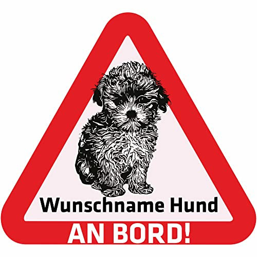 Indigos UG - Autoaufkleber selbst gestalten Namensaufkleber Hund 15 cm - Maltipoo - Sticker mit Name & Wunschtext personalisiert selbstklebend - Motorrad - LKW - Heckscheibenaufkleber