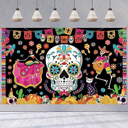 XINDY Extra Große Tag der Toten Hintergrund Banner Dia De Los Muertos Deko Halloween Banner Mexikanische Totenkopf Banner für Cinco De Mayo Tag der Toten Deko