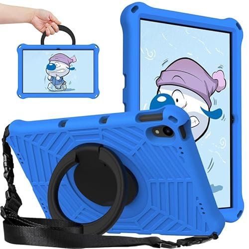 For Lenovo Tab P11/ P11 Plus Kids Case 11-Inch, Spider Web Pattern EVA Foam, with Ring Handle Stand & Shoulder Strap Tablet Case For Lenovo Tab P11 TB-J606F TB-J616F, Blue