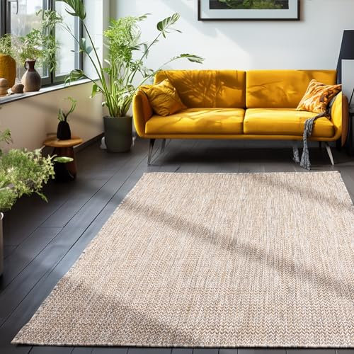 Outdoor Teppich Wetterfest im Skandinavischen Stil Vintage Design Läufer Teppich Balkon Terassen Wintergarten Teppich Küchenteppich in Farbe: Beige, Grösse: 80 x 250 cm