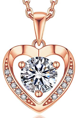MomentWish Halskette Rosegold Damen, 1 Karat Moissanite Schmuck Kette Damen Silber 925 mit Diamant Goldkette Anhänger Geschenk für Frauen Freundin