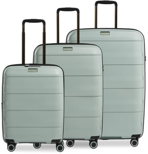 Stratic Straw + Hartschalen-Koffer Trolley Koffer-Set Reisekoffer, nachhaltig, 4 Rollen, erweiterbar, TSA-Schloss (Größe S,M,L,Mint grün)