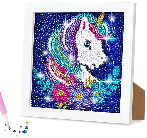 AUAUY Diamond Painting Kinder mit Holzrahmen, 5D DIY Diamond Painting Set, Malen Nach Zahlen Diamant Painting Kinder Mädchen Erwachsene,Diamant Painting Bilder Arts Craft für Home Wand Decor (Einhorn)
