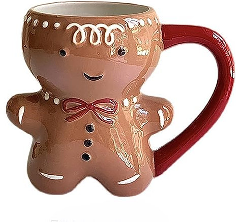 HCHZSH123 Weihnachtliche Porzellan-Tasse mit Lebkuchenmann-Motiv, niedlich und lustig, 300 ml, Weihnachtsgeschenke