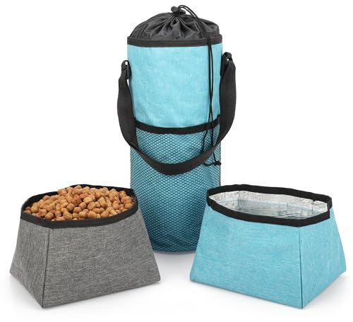 BELLE VOUS Borsa da Viaggio per Cani - con Ciotole - Ciotola Acqua Pieghevole - Porta Premietti Biscottini Crocchette - Marsupio Portatile Cane - Borse per Viaggi