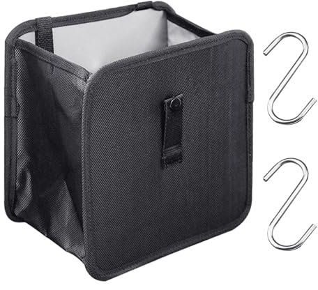 MEMOFYND 1 Stück Faltbarer Auto-Mülleimer,Auto-Organizer,Auto-Mülleimer,Auto-Mülleimer,Auto-Gadgets,Kleiner Auto-Mülleimer,Auto-Aufbewahrungsbox Mit 2 S-Haken (Schwarz)