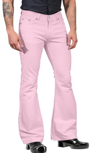 Pantaloni a zampa da uomo, stile retrò svasato, stile vintage 70s, jeans da uomo in stile retrò anni '70, jeans hippie Bootcut con grande colpo, T rosa., M
