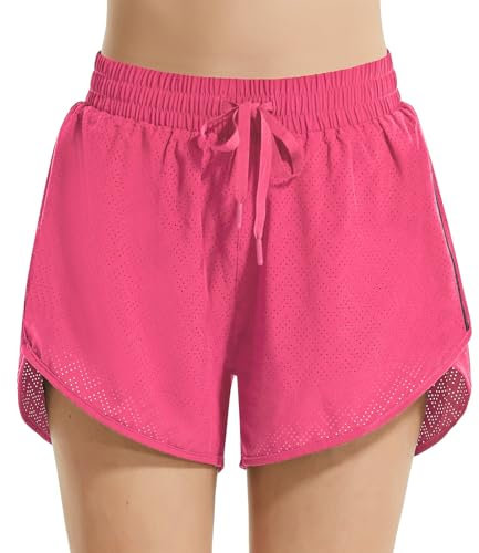baleaf Short de bain UPF50+ pour femme - Séchage rapide - Protection UV - Avec poche - Maille, Rose, L
