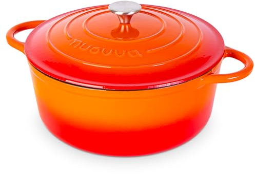 Cast Iron Dutch Oven with Lid – Non-Stick Ovenproof Enamelled Casserole Pot – Sturdy Dutch Oven Cookware – Orange, 7.3-Quart, 30cm – by Nuovva
