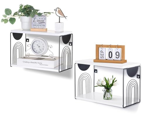 Walasis Nachttisch Hängend Nachtschrank Wandmontage: Nachtkästchen SchwebendWandregal Holz Schweberegal Regal Wand Klein (Weiß 2er)