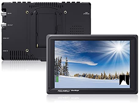 HUIOP Monitor da 7 Pollici FW279S 7 Pollici 2200nit Ultra Luminoso Daylight Camera visibile Monitor di Campo Monitor Design Sottile 3G-SDI 4K Ingresso HDMI Uscita 1920 * 1200 Pannello IPS per riprese