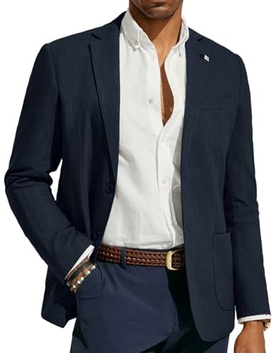 PJ PAUL JONES Giacca sportiva da uomo, casual, in cotone e lino, leggera, con 2 bottoni, sfoderata
