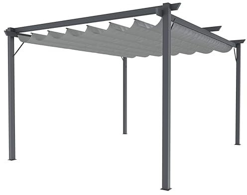 Gazebo Pergola 3 x 3 M Pergolato Con Telo Grigio Impermeabile Retrattile Richiudibile Struttura In Acciaio Per Giardino Terrazzo Piscina Esterno Fiere Campeggio Design Elegante Moderno