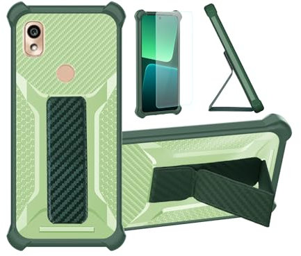 Aroepurt Hülle Für Kyocera Anshin Smartphone 5g Ky-51b Hülle Case Handyhülle Schutzhülle Cover [mit gehärtetem Glas-Screen-Protector] Hybrid [Folding Support Magnetic] [Frosted Anti-Fingerprint] Grün